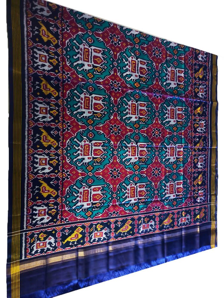 Blue Handloom Semi Patan Patola Pure Silk Dupatta - Luxurion World