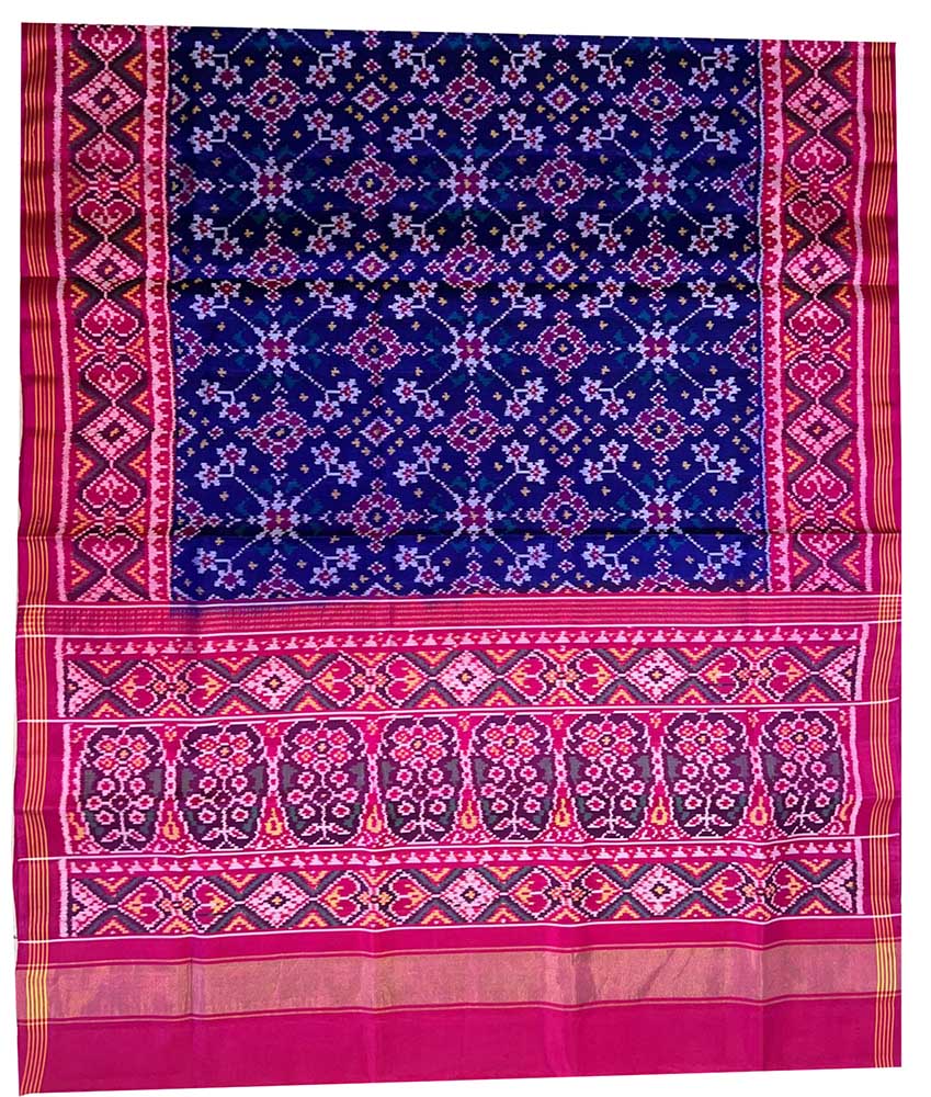 Blue Handloom Semi Patan Patola Pure Silk Saree - Luxurion World