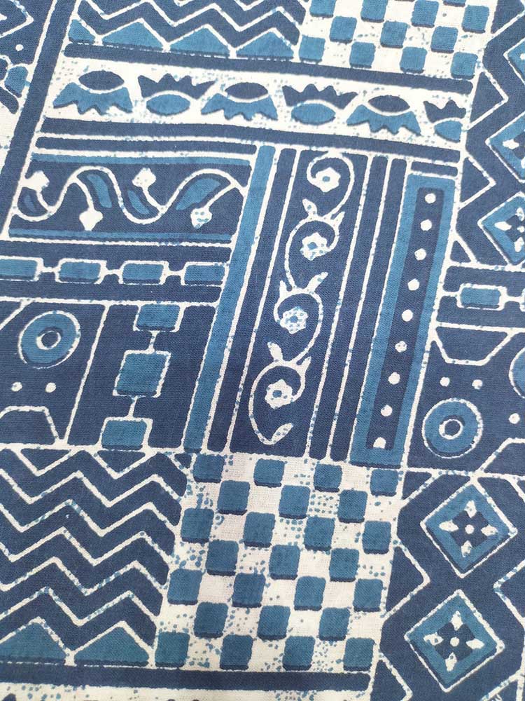 Blue Indigo Block Printed Pure Cotton Fabric ( 1 Mtr ) - Luxurion World