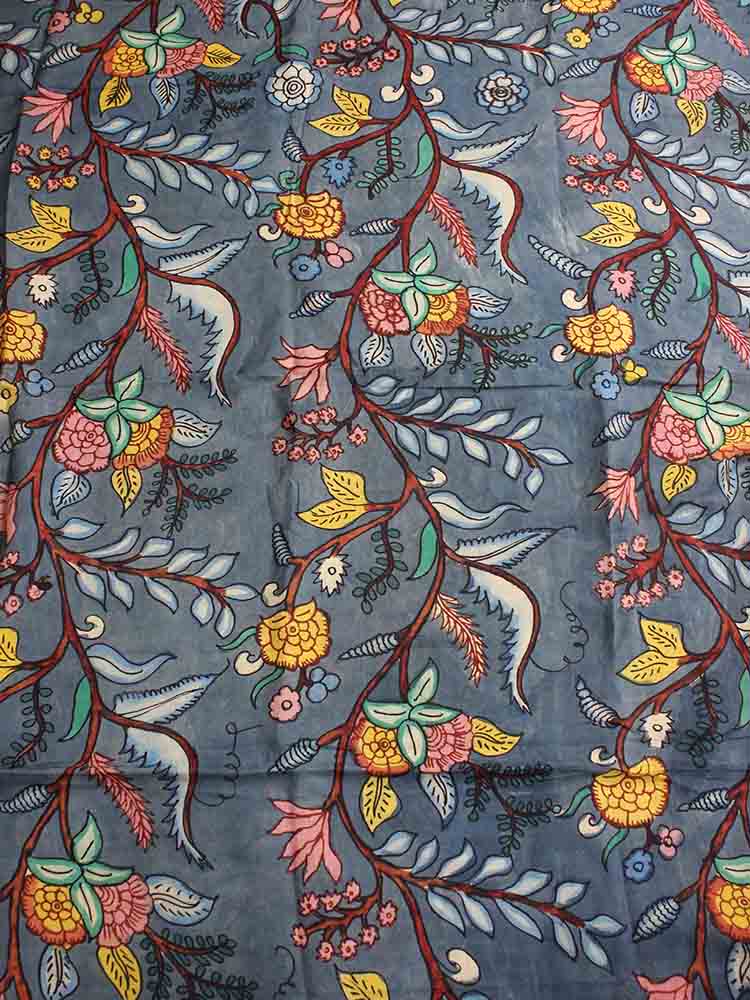 Blue Pen Kalamkari Pure Silk Fabric (1 Mtr ) - Luxurion World