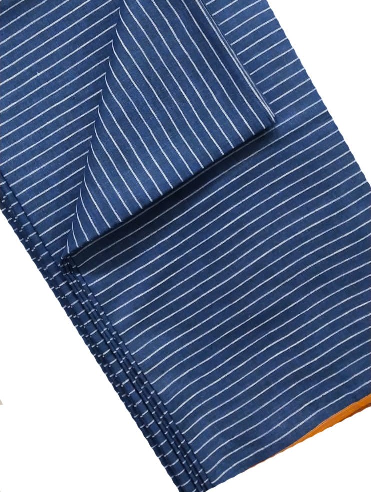 Blue Pure Linen Stripes Design Fabric ( 1 Mtr ) - Luxurion World