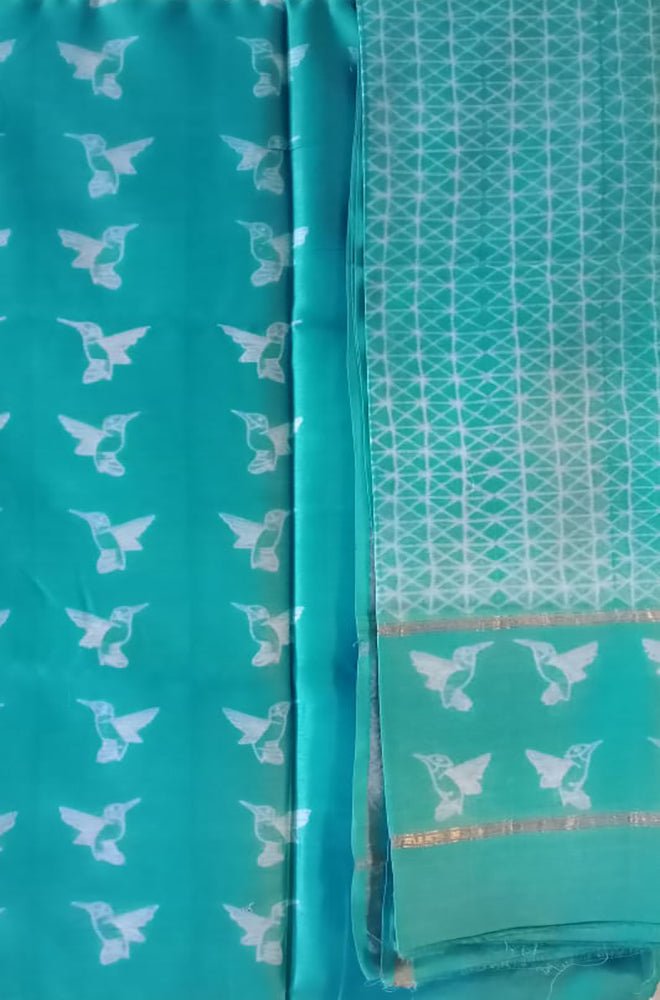 Blue Shibori Cotton Silk Two Piece Unstitched Suit Set - Luxurion World