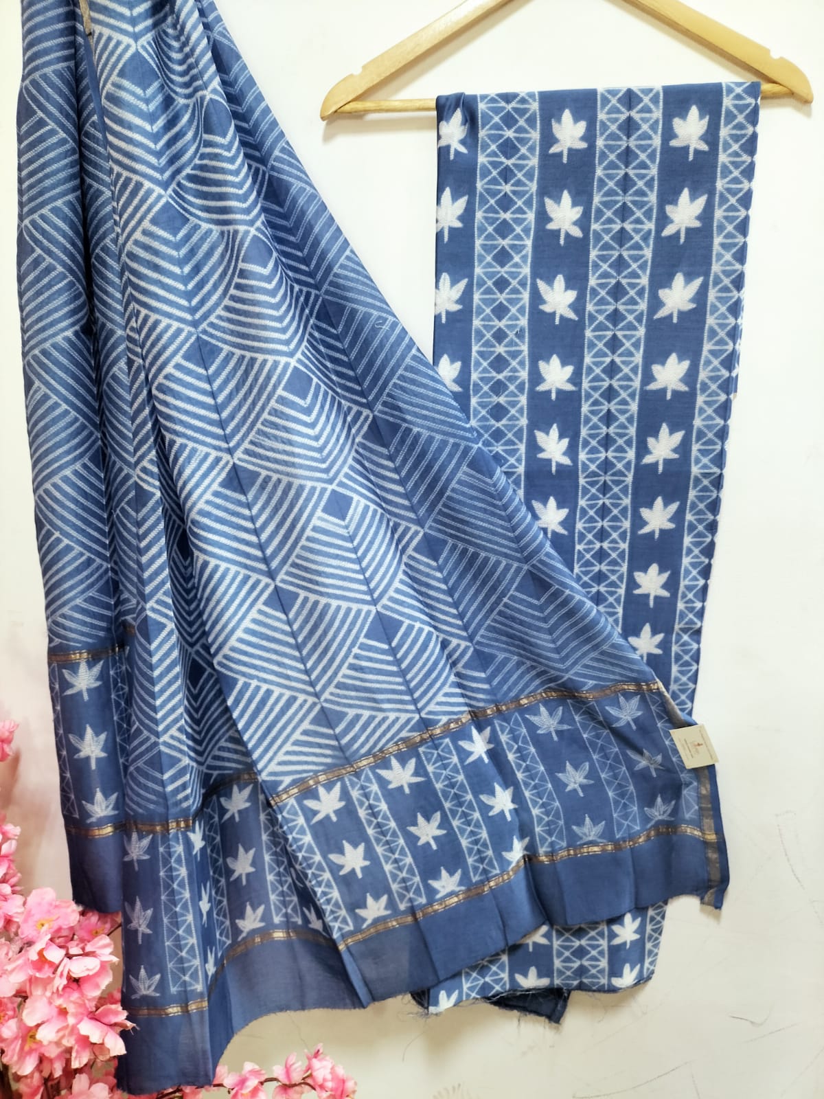 Blue Shibori Cotton Silk Two Piece Unstitched Suit Set - Luxurion World