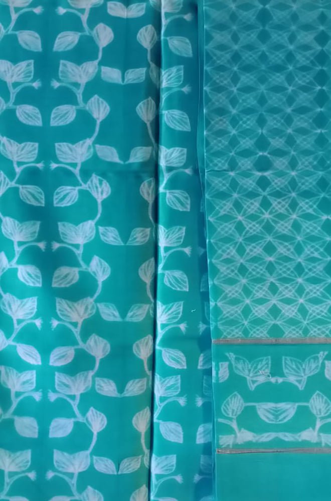 Blue Shibori Cotton Silk Two Piece Unstitched Suit Set - Luxurion World