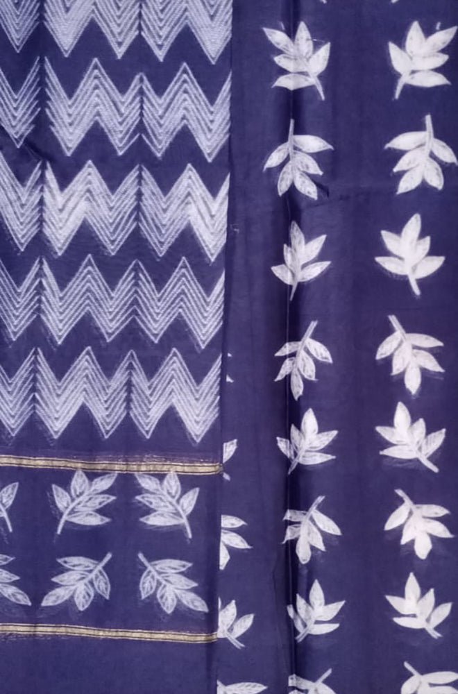 Blue Shibori Cotton Silk Two Piece Unstitched Suit Set - Luxurion World