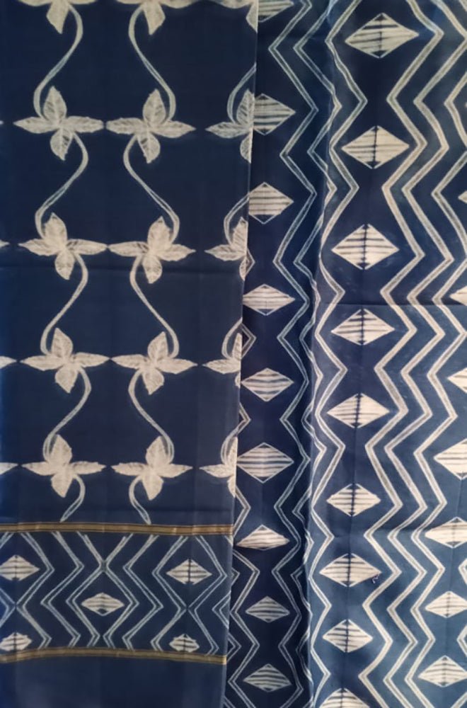 Blue Shibori Cotton Silk Two Piece Unstitched Suit Set - Luxurion World