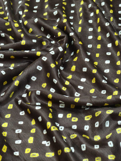 Brown Bandhani Pure Gajji Silk Fabric ( 1 Mtr ) - Luxurion World