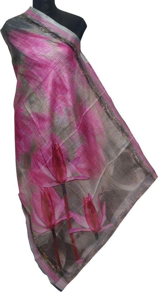 Brown Digital Printed Linen Floral Design Dupatta - Luxurion World