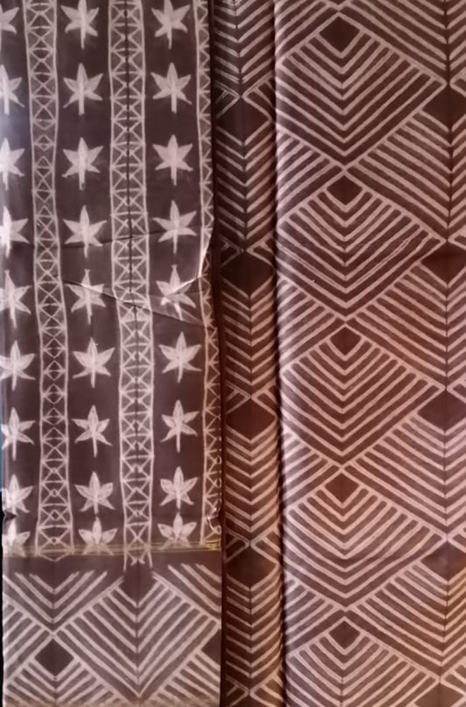 Brown Shibori Cotton Silk Two Piece Unstitched Suit Set - Luxurion World