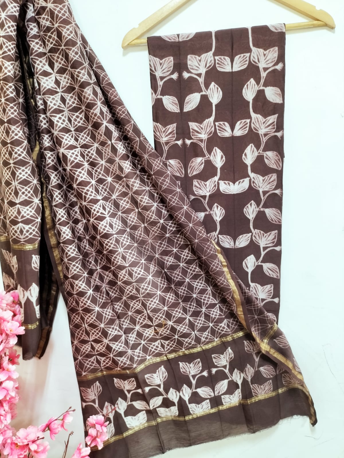 Brown Shibori Cotton Silk Two Piece Unstitched Suit Set - Luxurion World