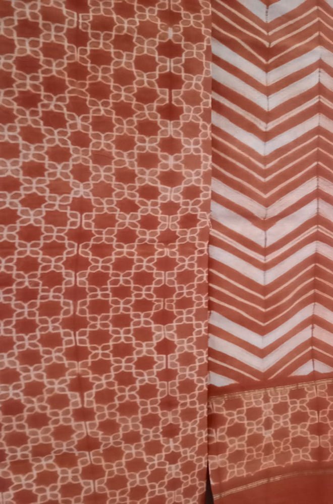 Brown Shibori Cotton Silk Two Piece Unstitched Suit Set - Luxurion World