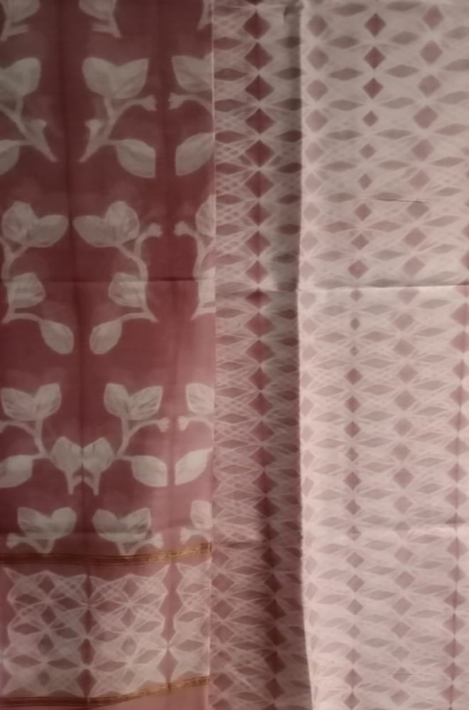 Brown Shibori Cotton Silk Two Piece Unstitched Suit Set - Luxurion World