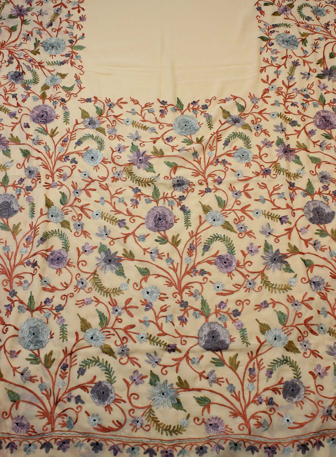 Cream Embroidered Kashmiri Aari Work Georgette Saree - Luxurion World