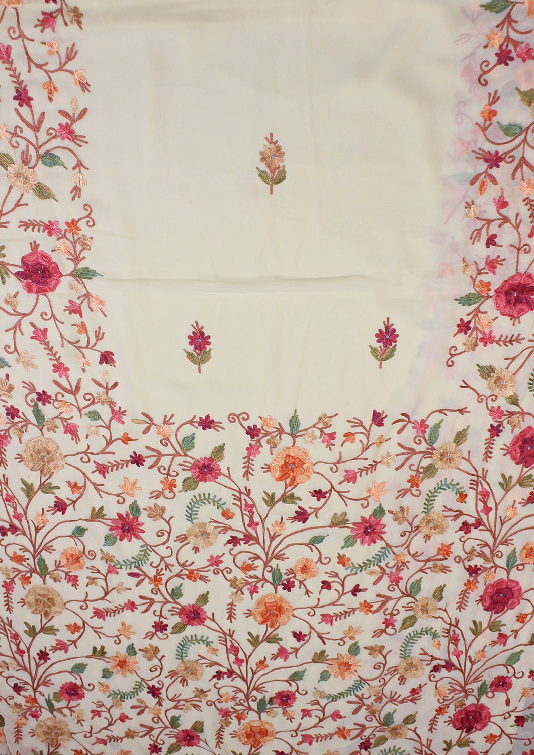 Cream Embroidered Kashmiri Aari Work Georgette Saree - Luxurion World