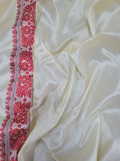 Cream Handloom Assami Pat Silk Saree - Luxurion World