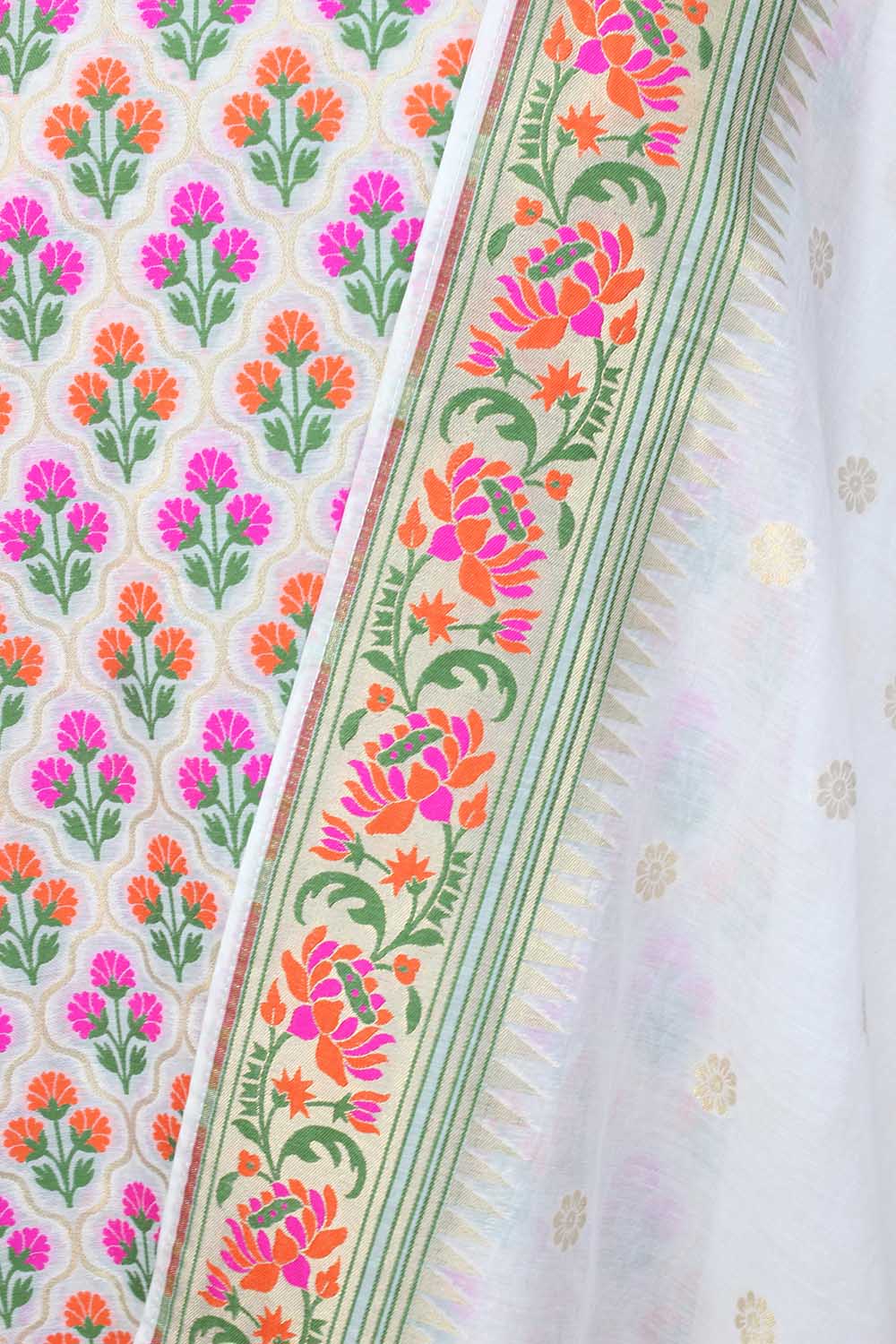 Dyeable Banarasi Meenakari Cotton Three Piece Unstitched Suit Set - Luxurion World