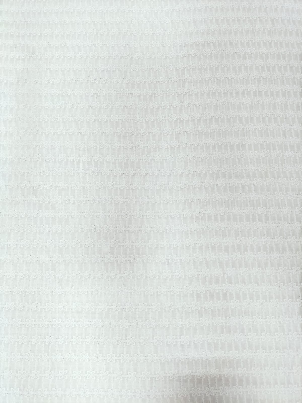 White Embroidered Chikankari Cotton Fabric (1 Mtr) - Luxurion World