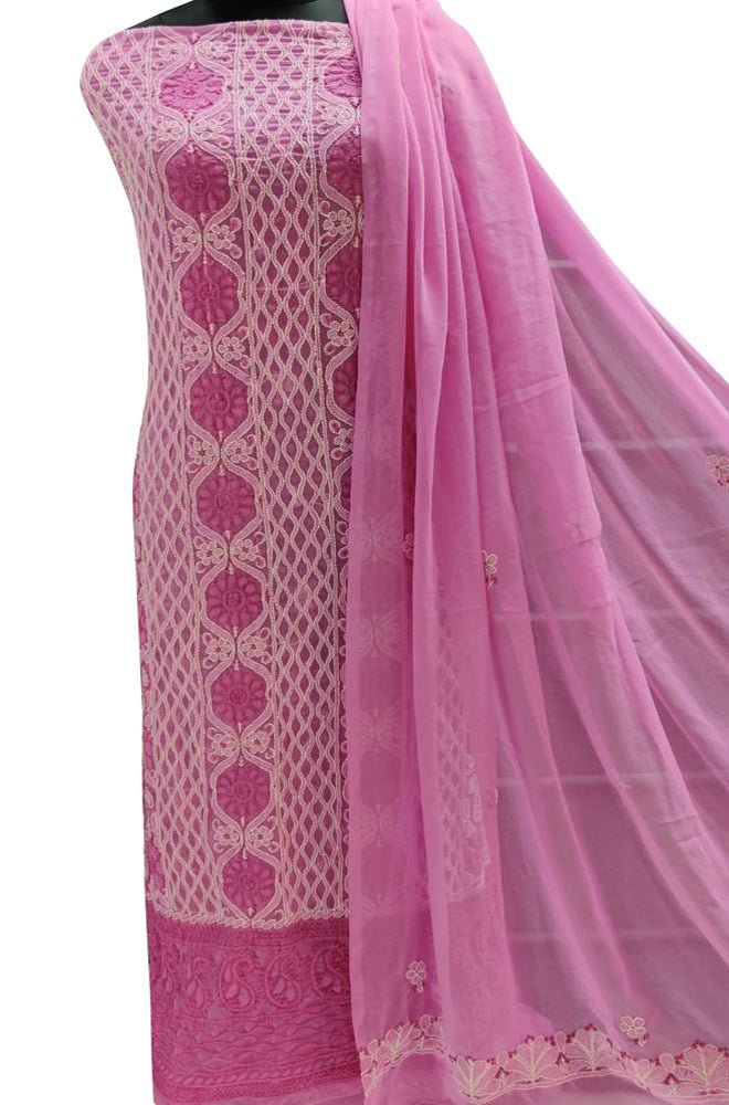 Dyeable Hand Embroidered Chikankari Chiffon Georgette Three Piece Unstitched Suit Set - Luxurion World
