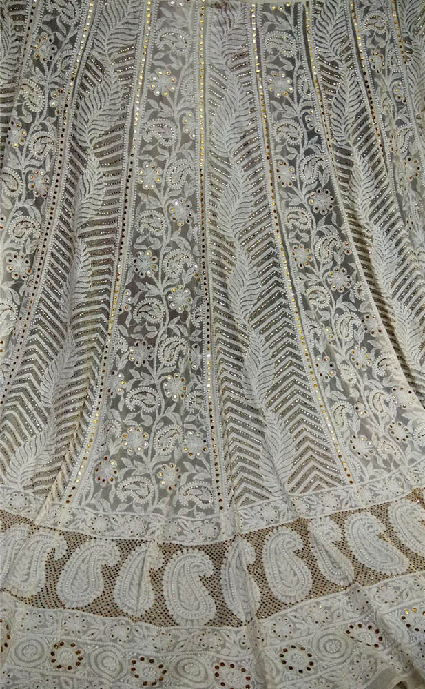 Dyeable Hand Embroidered Chikankari Georgette Semi Stitched Lehenga Set With Mukaish Work - Luxurion World