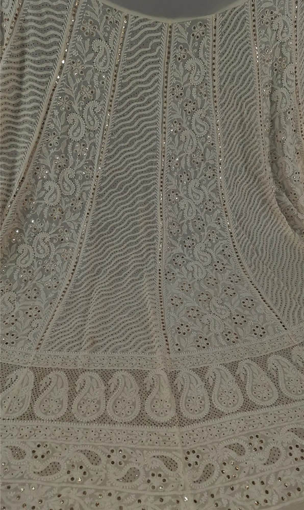 Dyeable Hand Embroidered Chikankari Georgette Semi Stitched Lehenga Set With Mukaish Work - Luxurion World
