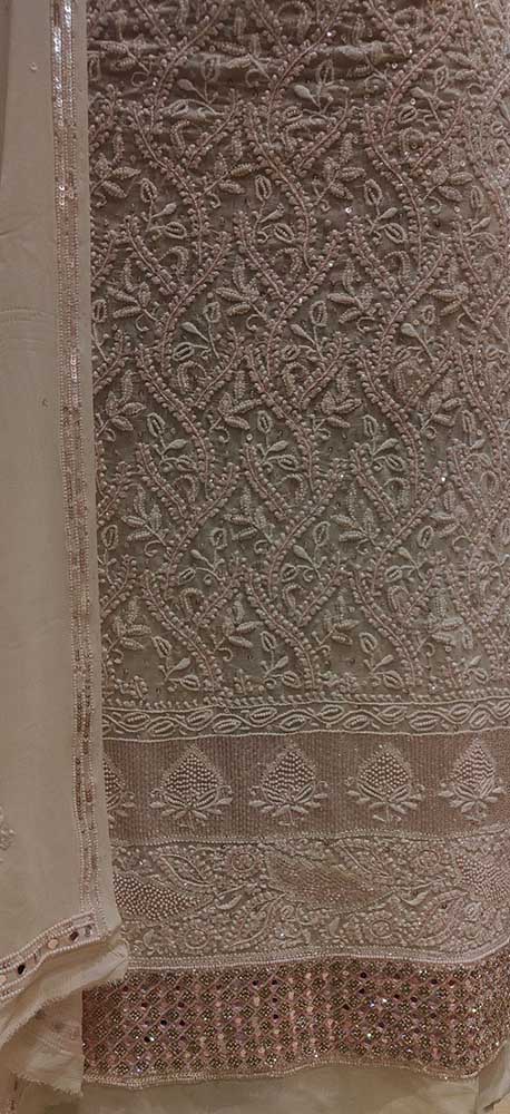 Dyeable Hand Embroidered Chikankari Georgette Two Piece Unstitched Suit Set - Luxurion World