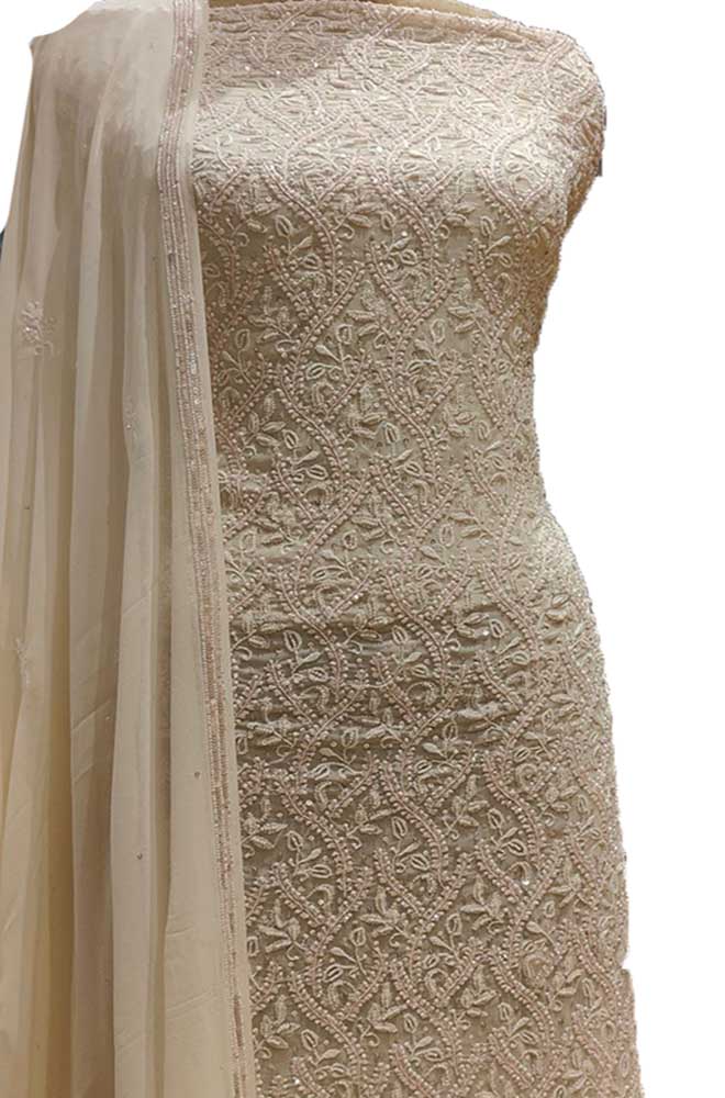 Dyeable Hand Embroidered Chikankari Georgette Two Piece Unstitched Suit Set Dyeable Hand Embroidered Chikankari Georgette Two Piece Unstitched Suit Set
