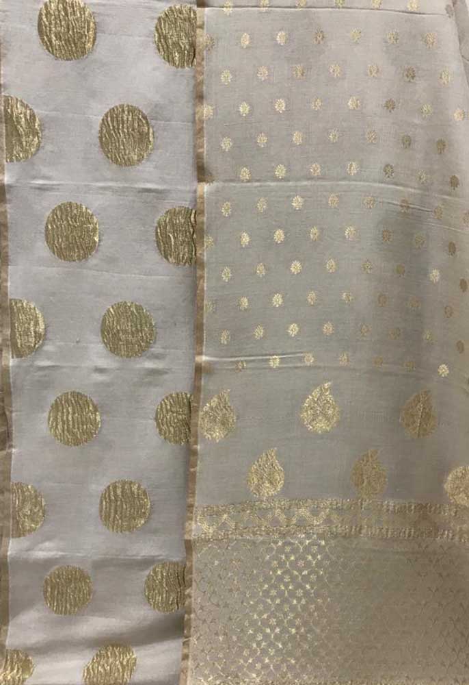 Dyeable Handloom Banarasi Moonga Silk Three Piece Unstitched Suit Set - Luxurion World