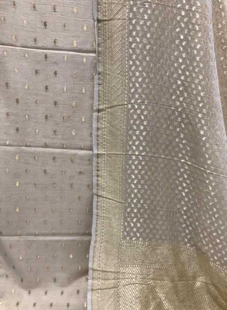 Dyeable Handloom Banarasi Moonga Silk Three Piece Unstitched Suit Set - Luxurion World