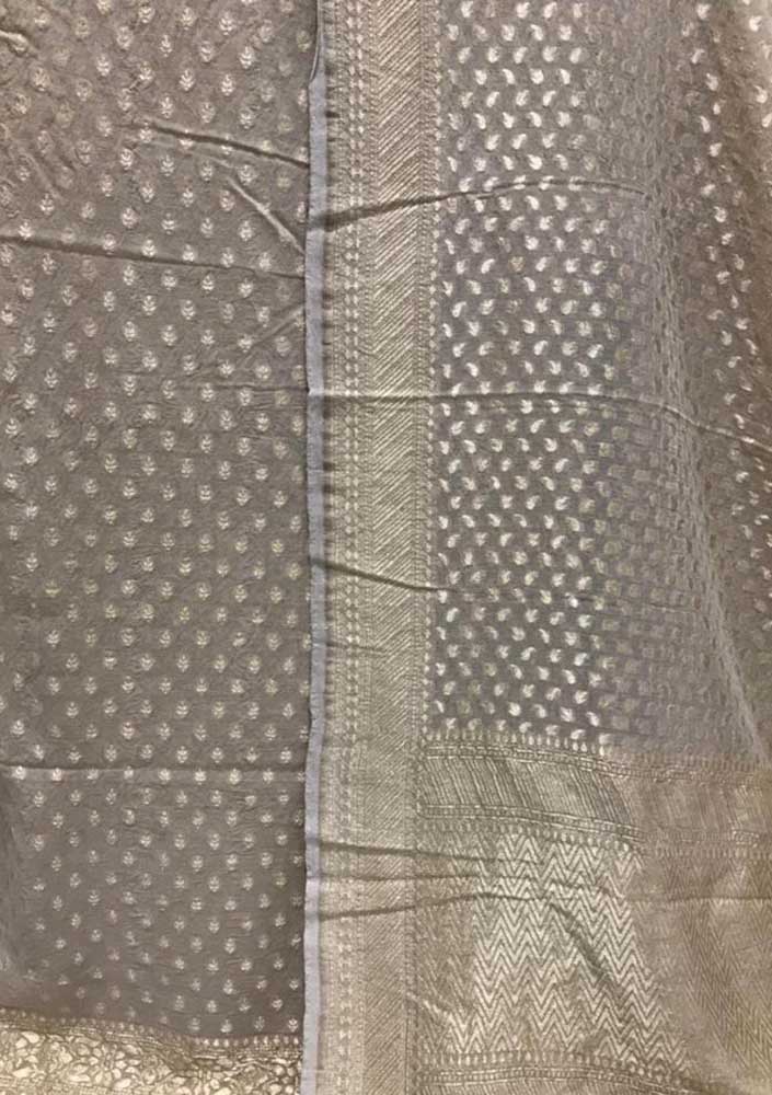 Dyeable Handloom Banarasi Moonga Silk Three Piece Unstitched Suit Set - Luxurion World