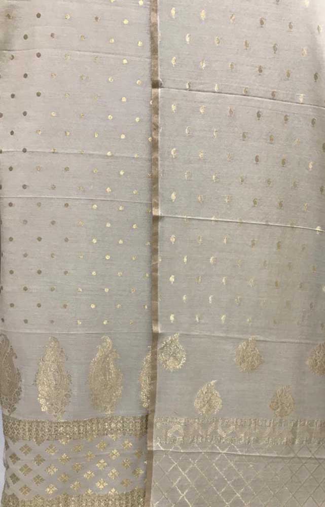 Dyeable Handloom Banarasi Moonga Silk Three Piece Unstitched Suit Set - Luxurion World