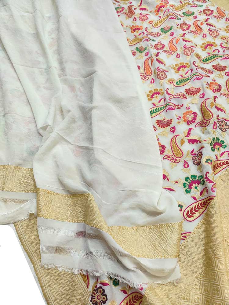 Dyeable Handloom Banarasi Pure Georgette Meenakari Saree - Luxurion World