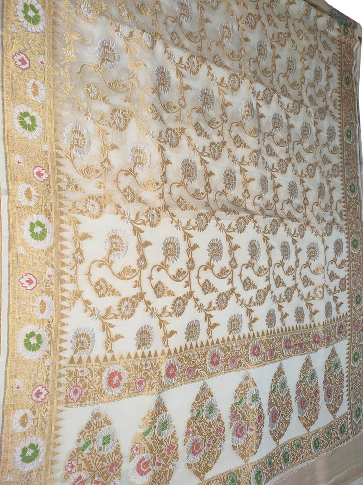 Dyeable Handloom Banarasi Pure Georgette Sona Roopa Meenakari Saree - Luxurion World