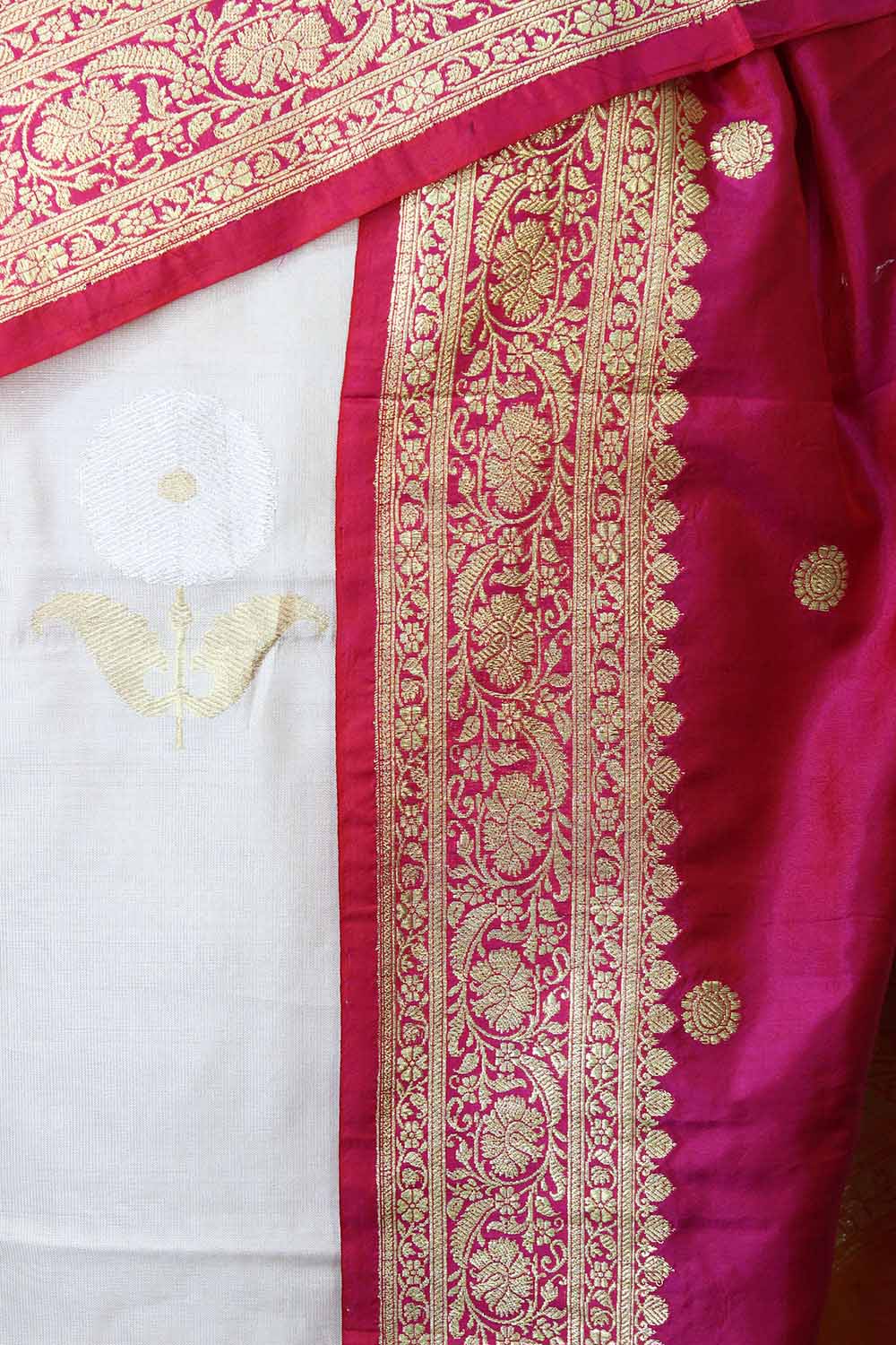 Dyeable Handloom Banarasi Tissue Katan Silk Suit With Pink Banarasi Pure Katan Silk Dupatta - Luxurion World