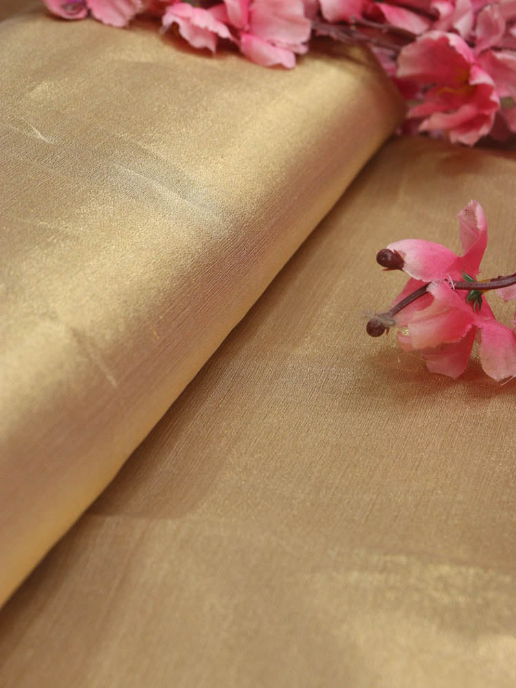 Golden Handloom Banarasi Tissue Silk Fabric ( 1 Mtr ) - Luxurion World