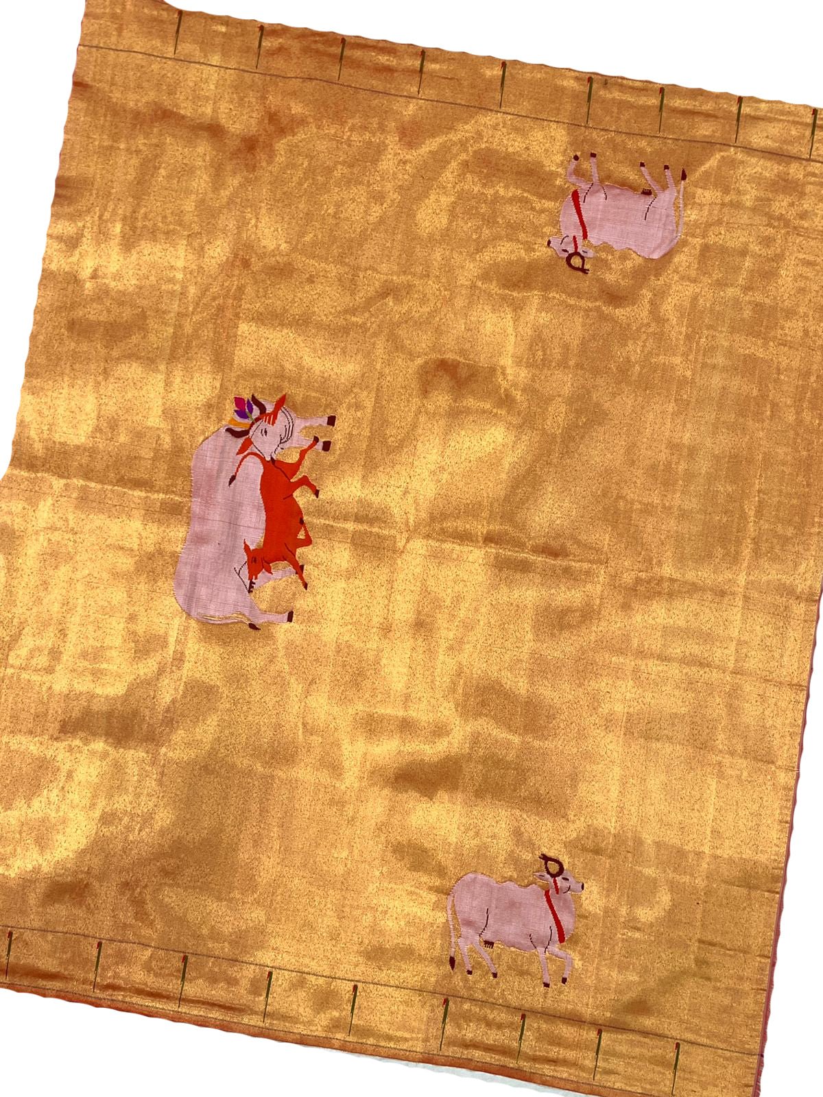 Golden Handloom Paithani Pure Silk Blouse Piece Fabric ( 1 Mtr ) - Luxurion World