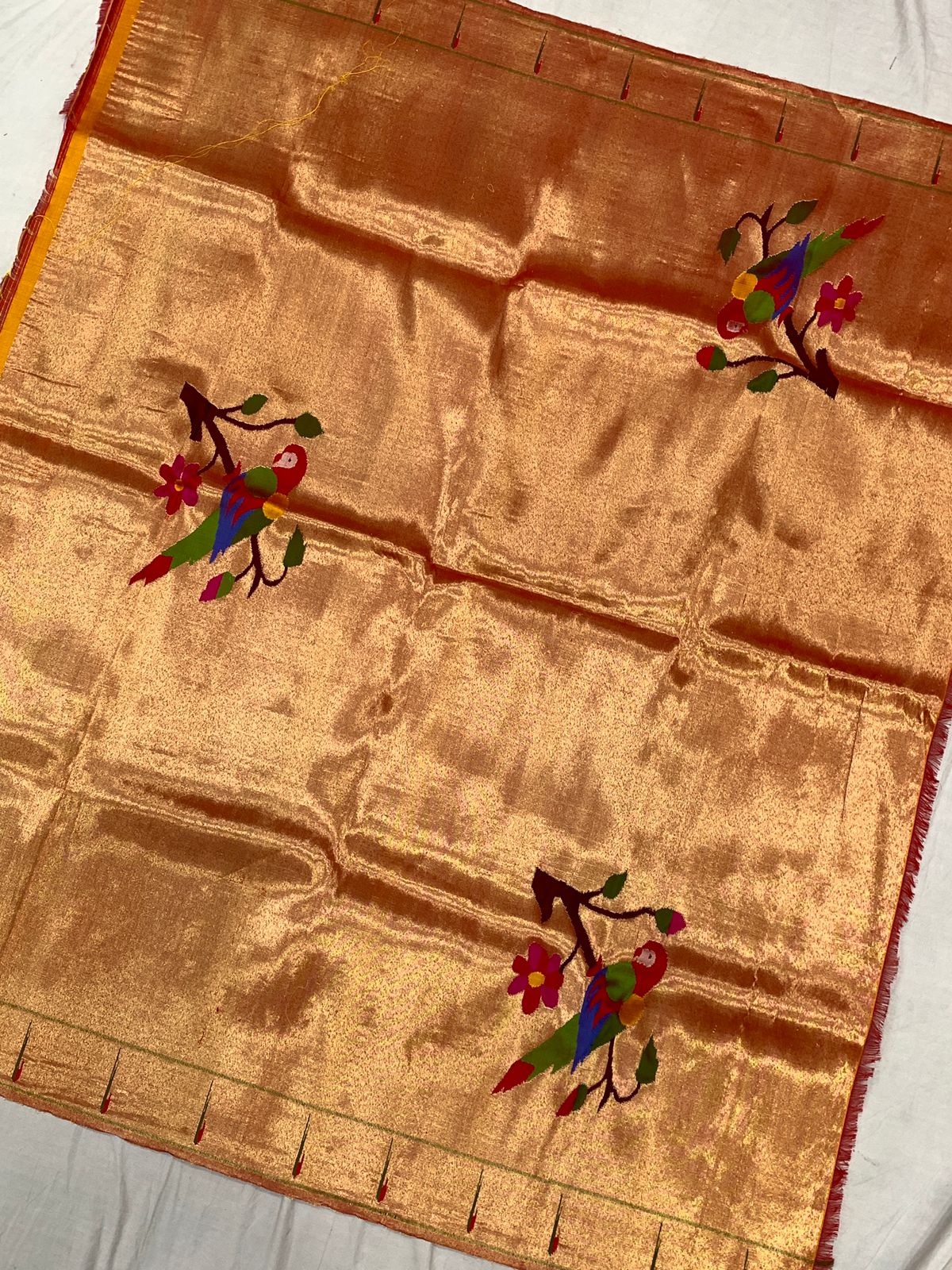 Golden Handloom Paithani Pure Silk Blouse Piece Fabric ( 1 Mtr ) - Luxurion World