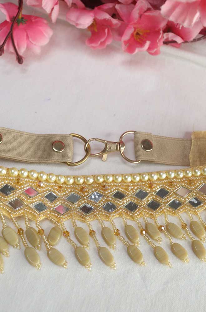 Handcrafted Mirror & Beads Belt - Traditional Golden Design | Artisan Accessory
