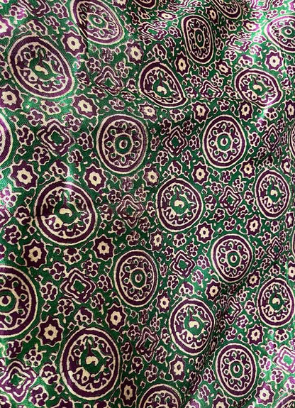 Green Ajrakh Work Modal Silk Fabric ( 1 Mtr ) - Luxurion World