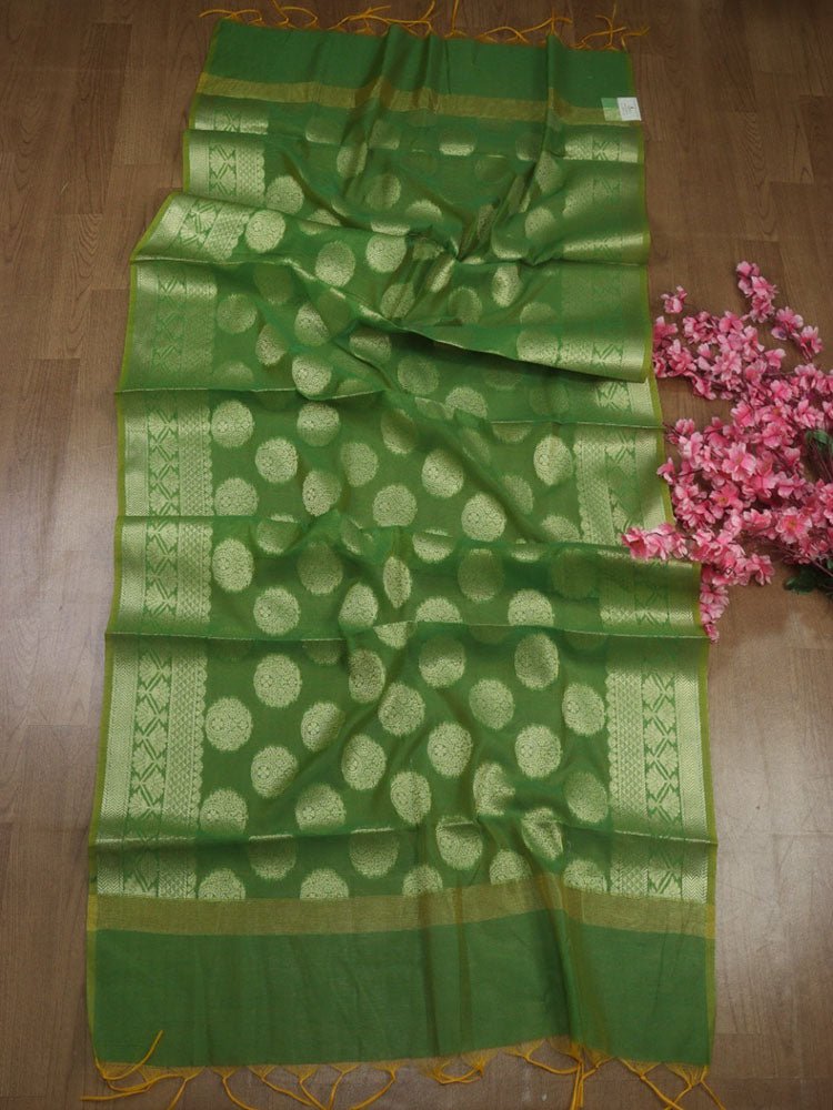 Green Banarasi Cotton Silk Dupatta - Luxurion World