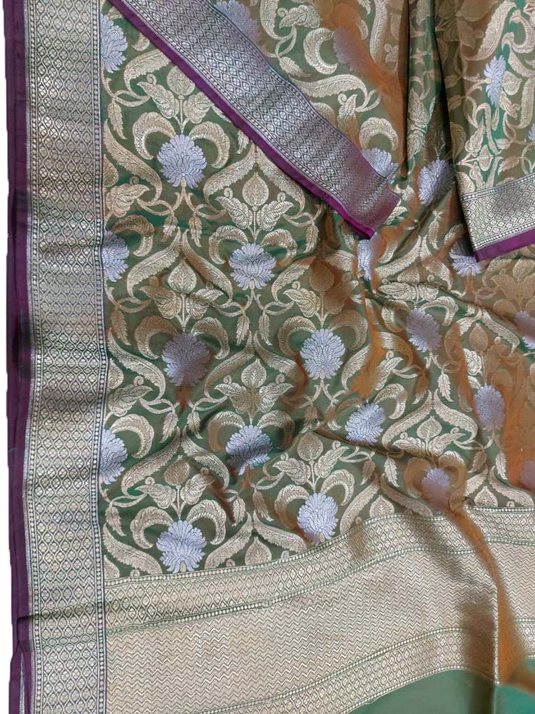 Green Banarasi Silk Dupatta - Luxurion World