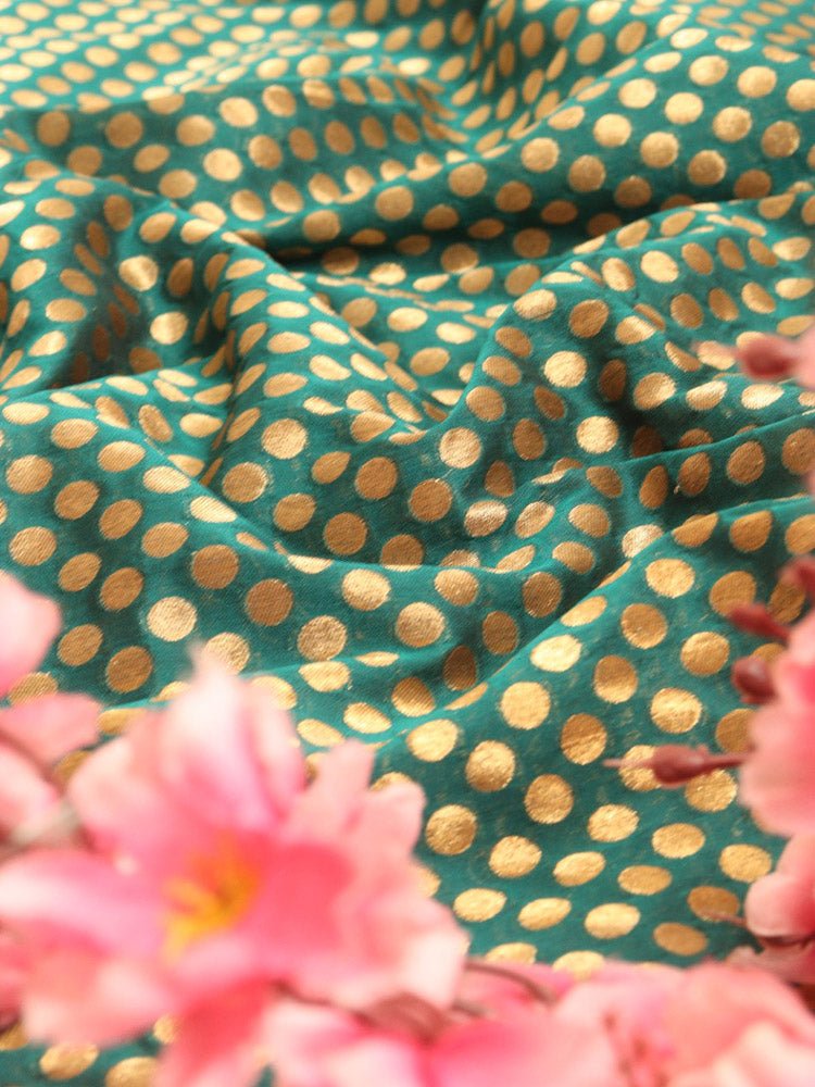 Green Banarasi Silk Fabric ( 1 Mtr ) - Luxurion World