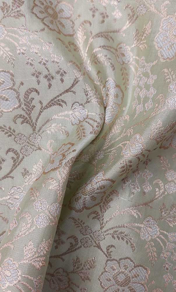 Green Banarasi Silk Fabric ( 1 Mtr ) - Luxurion World