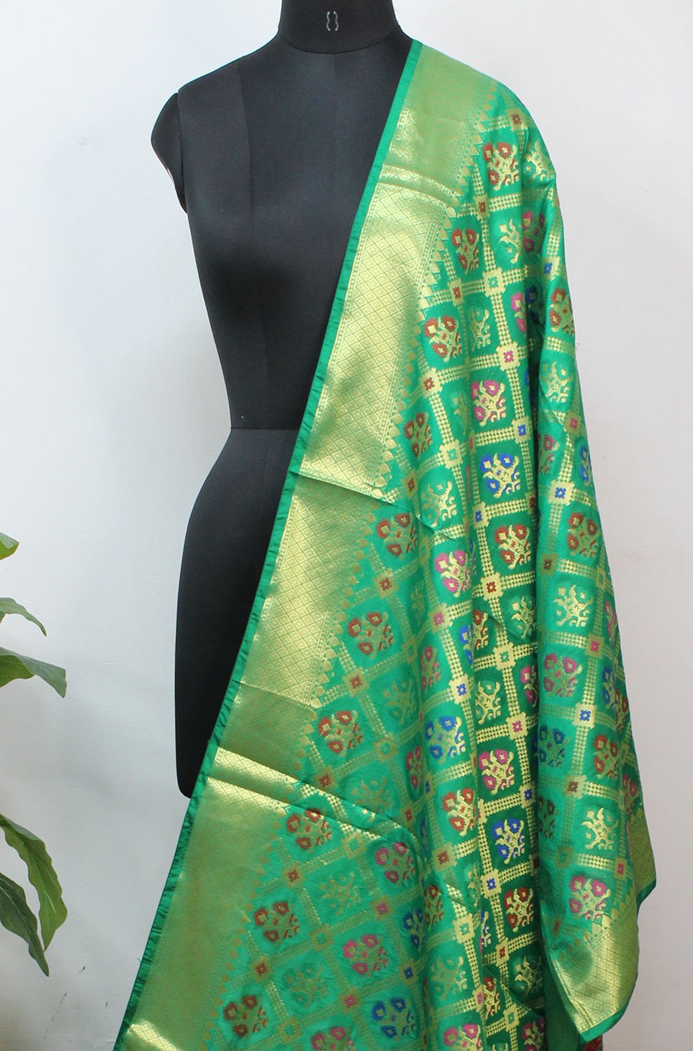 Green Banarasi Silk Patola Design Dupatta - Luxurion World