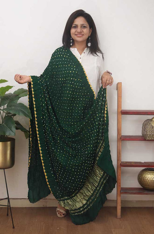 Green Bandhani Gajji Silk Dupatta - Luxurion World