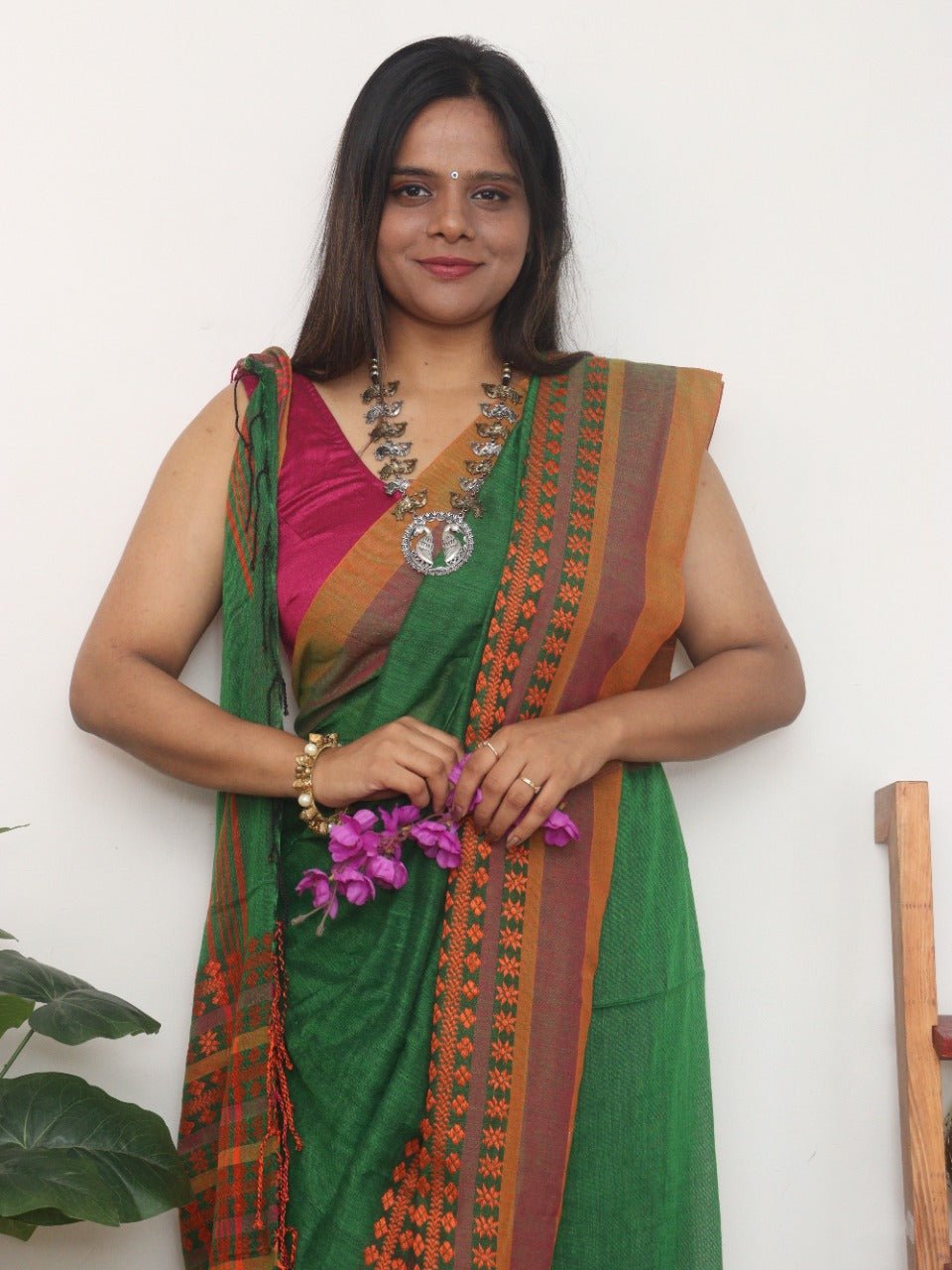 Green Bengal Plain Cotton Saree - Luxurion World