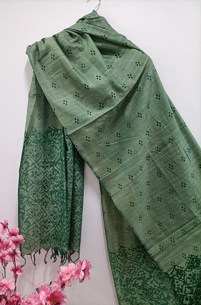 Green Digital Printed Linen Cotton Dupatta - Luxurion World