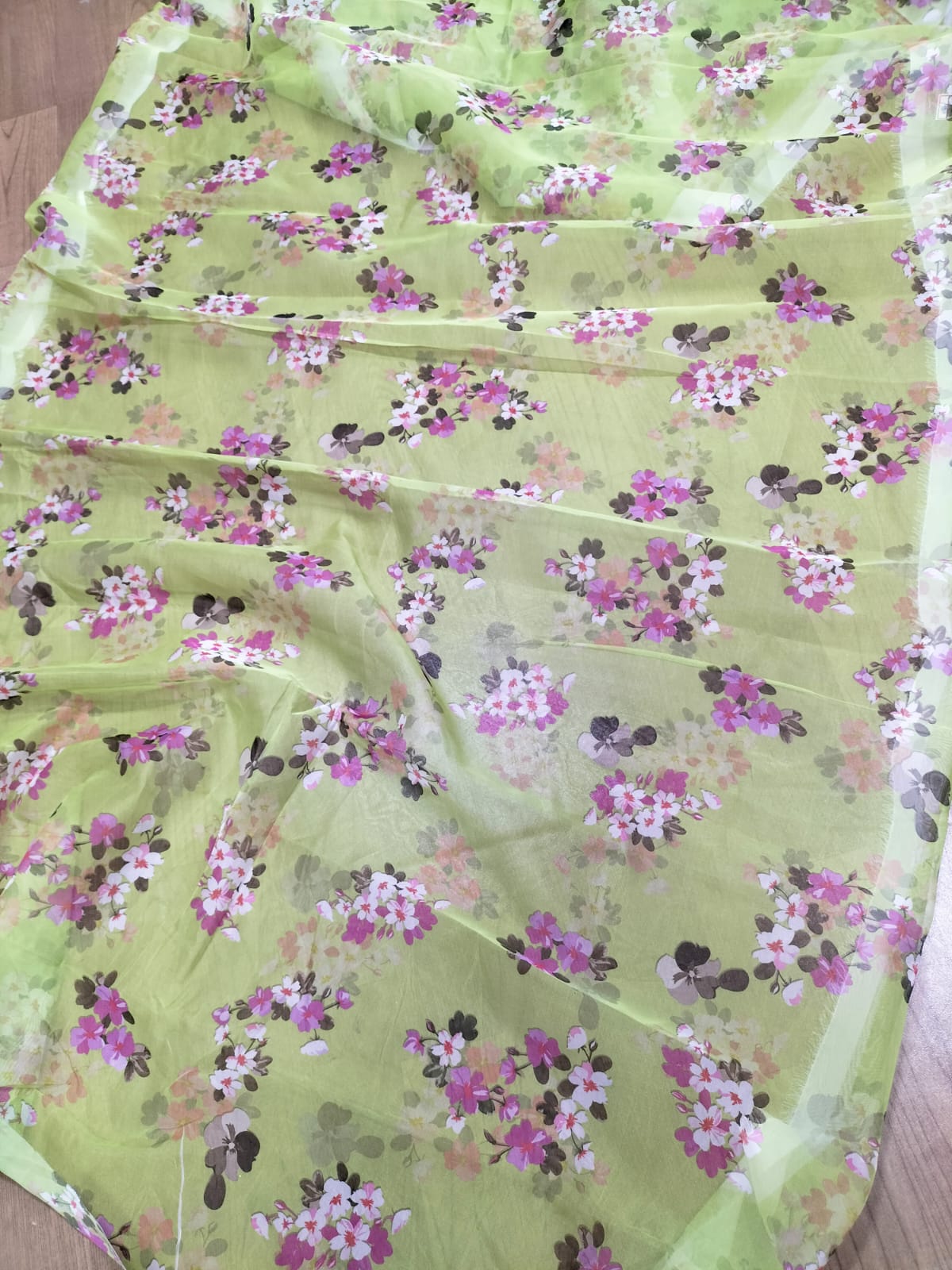 Green Digital Printed Organza Silk Floral Design Saree - Luxurion World