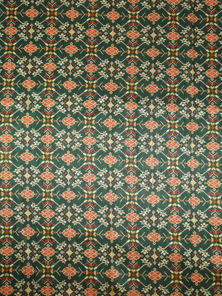 Green Digital Printed Patola Design Tussar Silk Fabric - Luxurion World