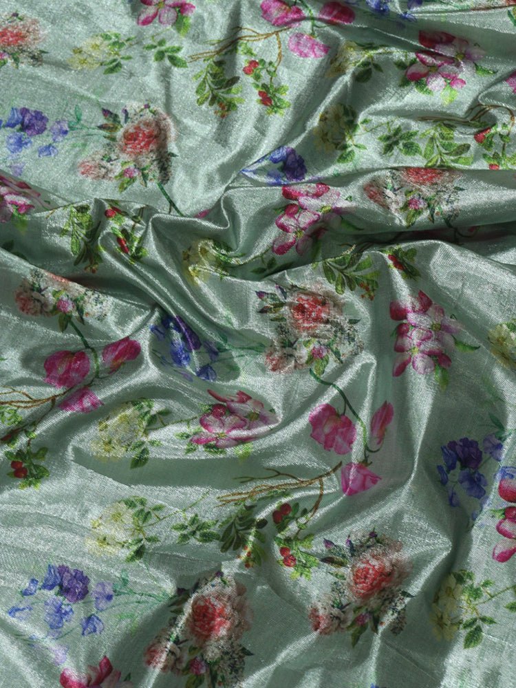 Green Digital Printed Tissue Lorex Fabric ( 1 Mtr ) - Luxurion World