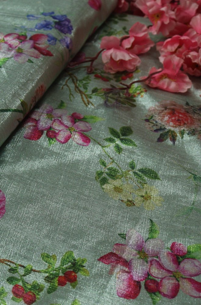 Green Digital Printed Tissue Lorex Fabric ( 1 Mtr ) - Luxurion World